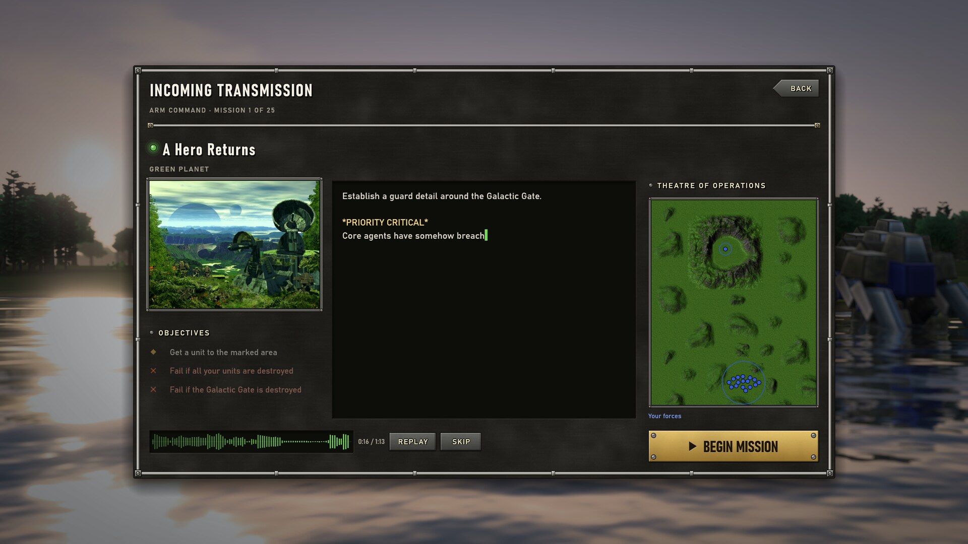 An incoming transmission: a campaign mission's briefing