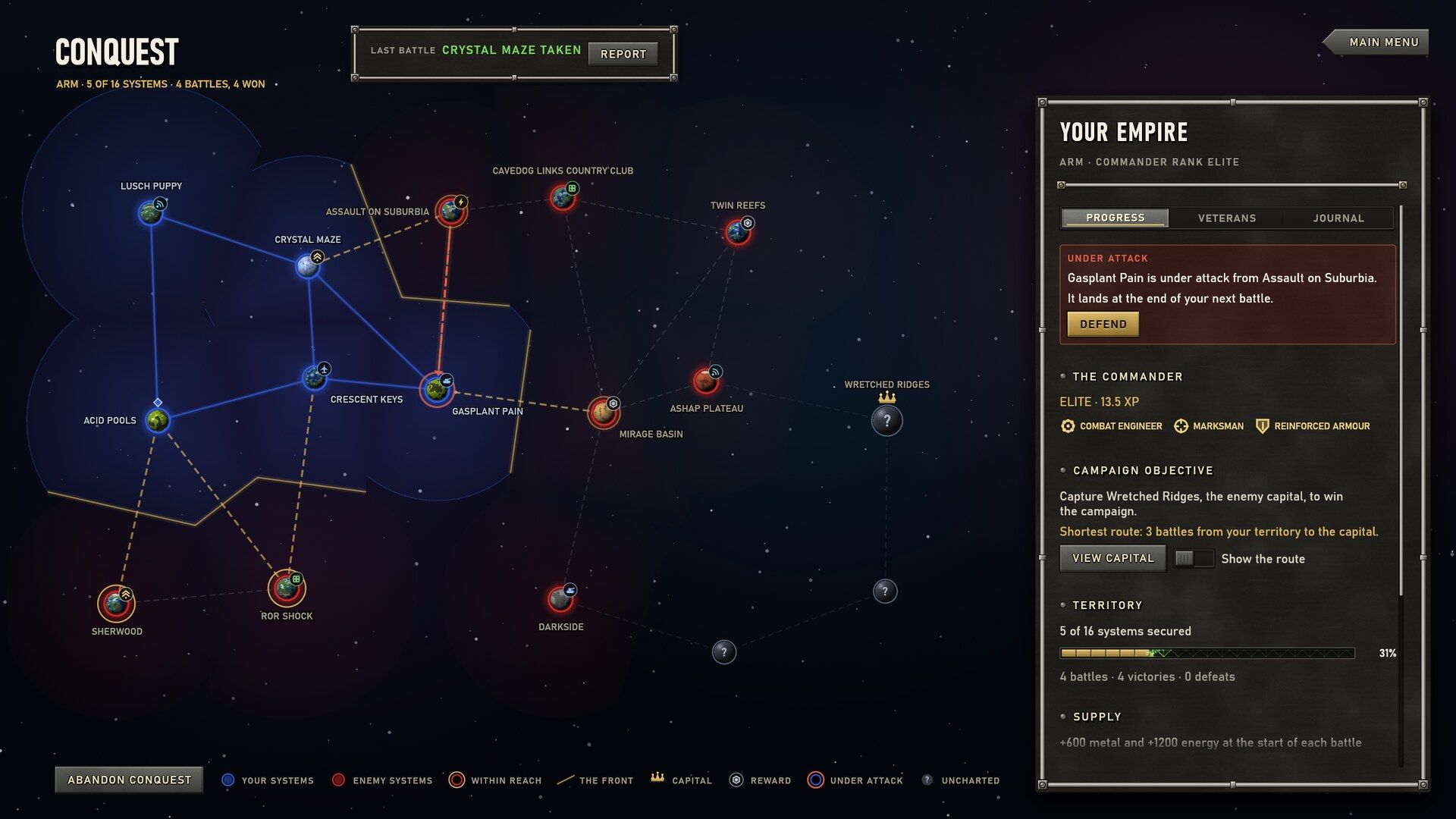 Conquest: a galaxy of TA's worlds, territory and front lines