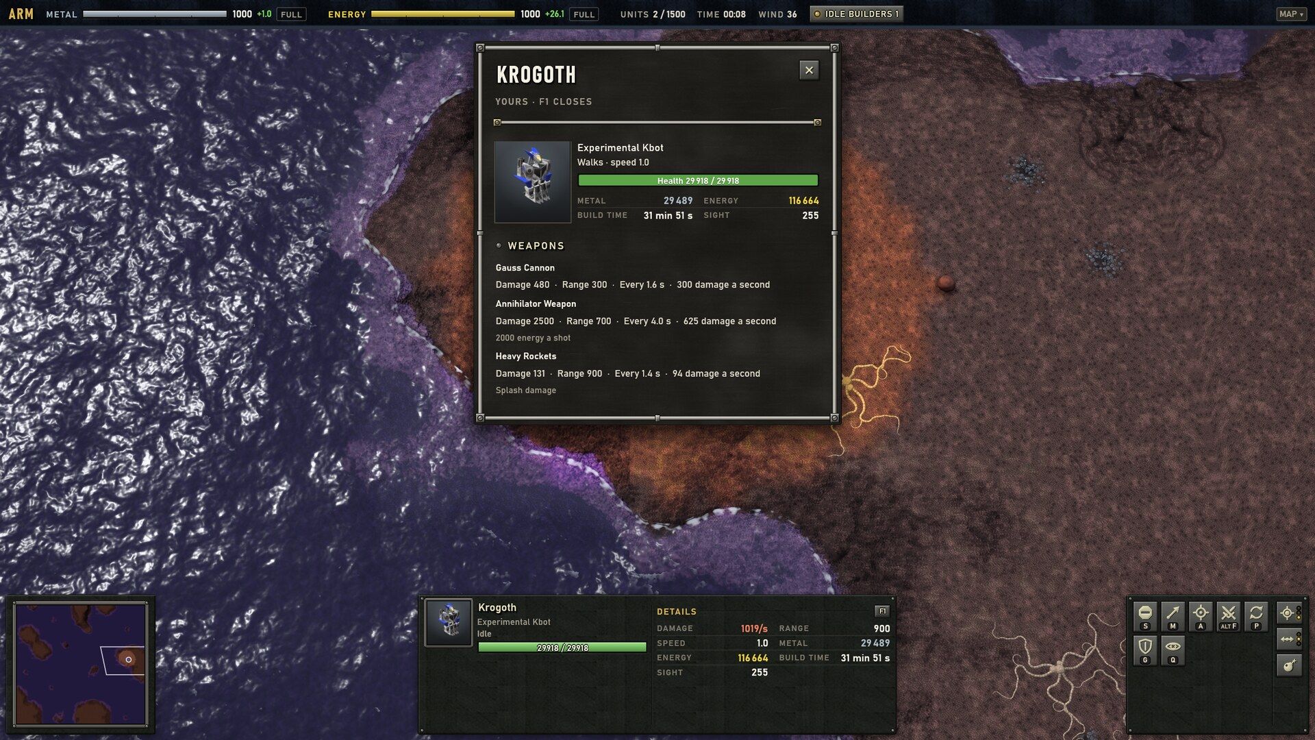 TA's F1 page on a Krogoth, its weapons and figures