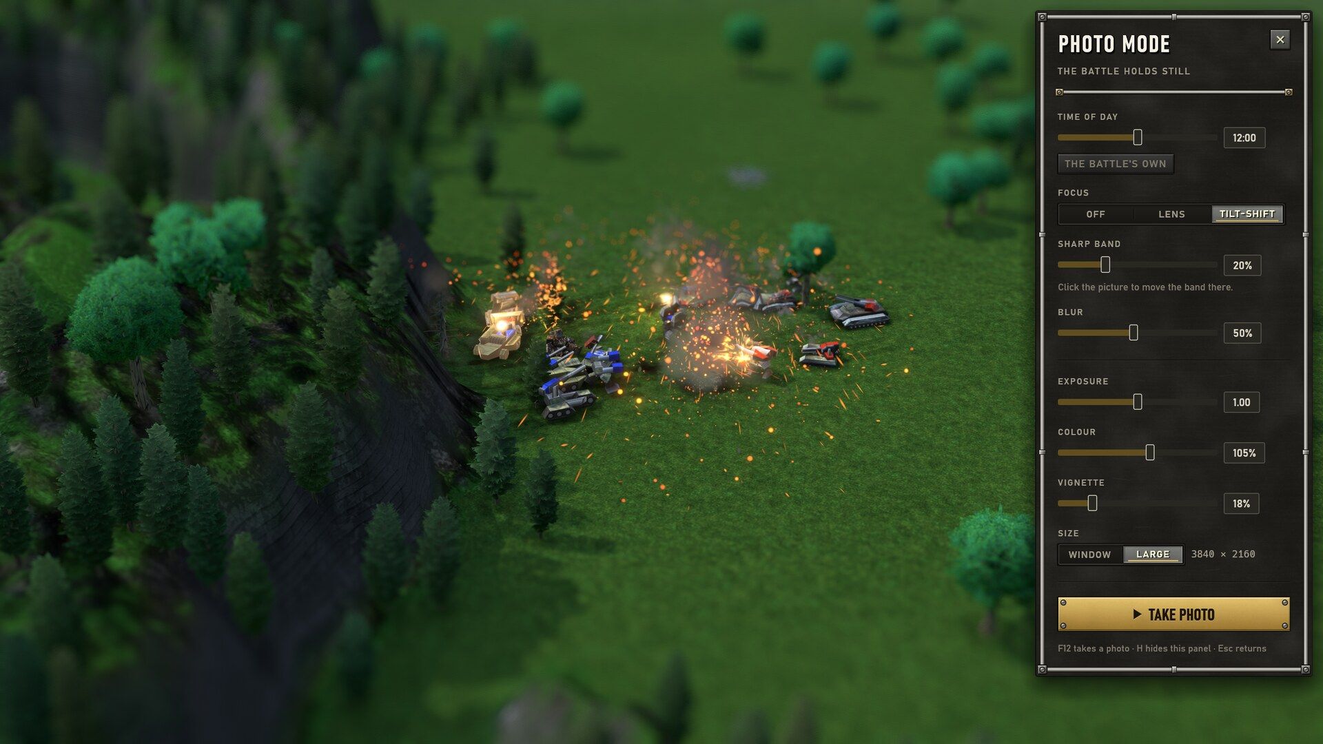 Photo mode's tilt-shift turns a battle into a miniature